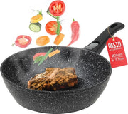 Piatto Profondo da Frittura 26 cm con Superficie Antiscivolo in Marmo - Wok con Manico Removibile - Adatto per Induzione e Tutte le Fonti di Calore