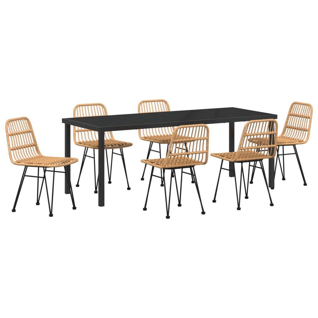 Set da Pranzo da Giardino 7 Pezzi Marrone in Polyrattan