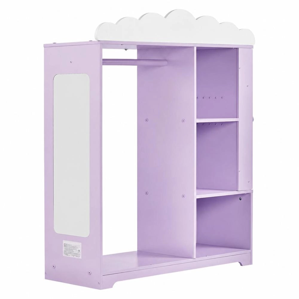 Armadio Costumi Bambini con Mobiletto Portagiochi Viola Specchio Ripiani per Camera e Cameretta