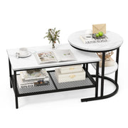Set di 2 tavolini da caffè impilabili rettangolare (80 x 46 x 41 cm) e rotondo (52 x 52 x 51 cm) pratici ed eleganti realizzati in MDF bianco 20_0012490
