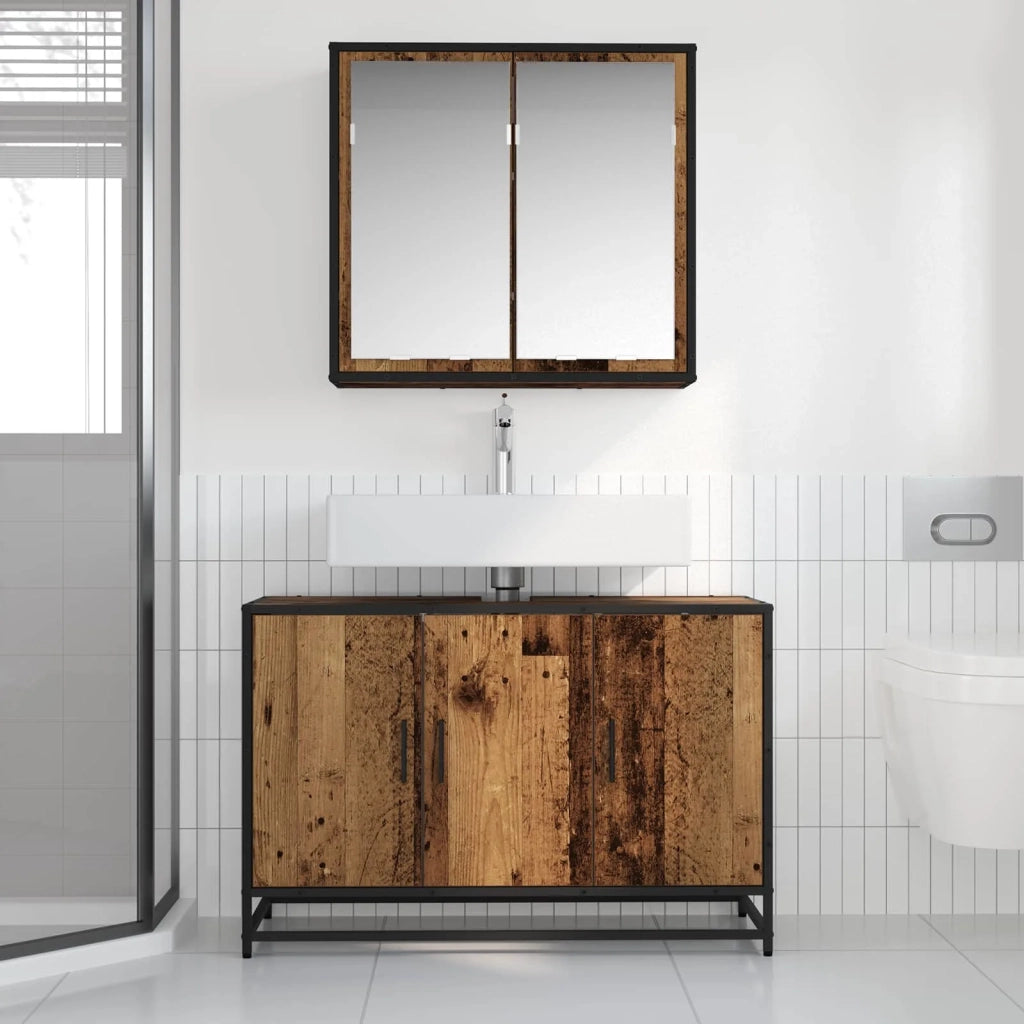 Set di mobili per il bagno con lo scaffale 2 pcs Legno vecchio