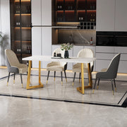 Tavolo da pranzo rettangolare 117x68x75 cm in MDF effetto marmo; bianco e oro