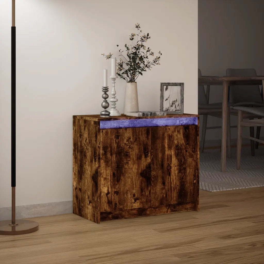 Credenza con LED Rovere Fumo 72x34x61 cm in Legno Multistrato 852177