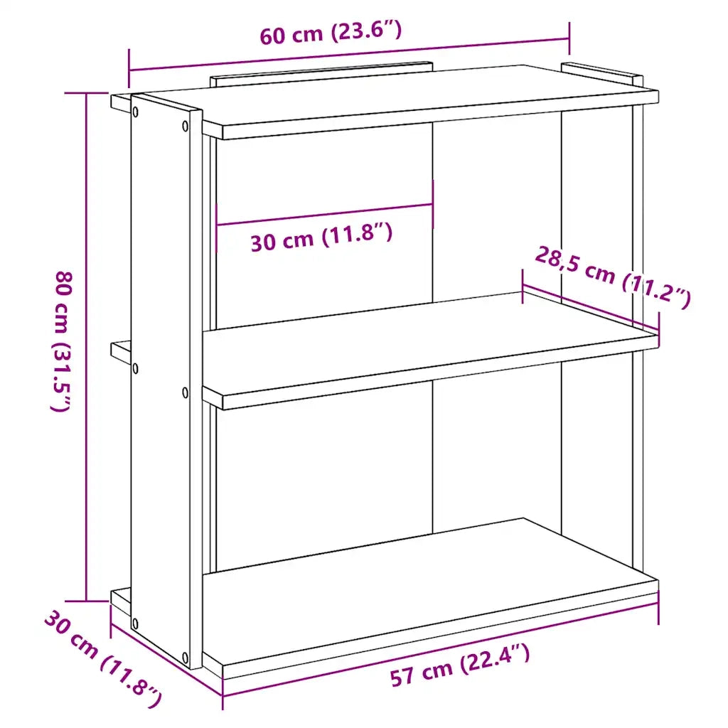 Libreria a 3 Ripiani-Scaffale per Libri-Mobile di Stoccaggio Rovere 60x30x80 cm Legno Multistrato