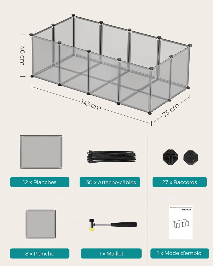 Recinto recinto gabbia recinto con pavimento interno modulare in plastica per porcellini d'India conigli ricci piccoli animali bianco 12_0006898