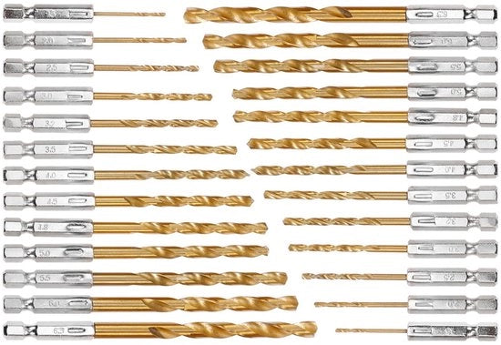 Set di fori 26 pezzi - trattamento superficiale titanio - diametri 1,5-6,5 mm - maniglia a 6 facce - facile da sostituire - resistente alla corrosione - adatto per metalli - foro a mano