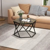 Tavolino da Salotto Moderno con Piano Effetto Marmo e Struttura in MDF e Acciaio, 81x70x51.2 cm, Nero