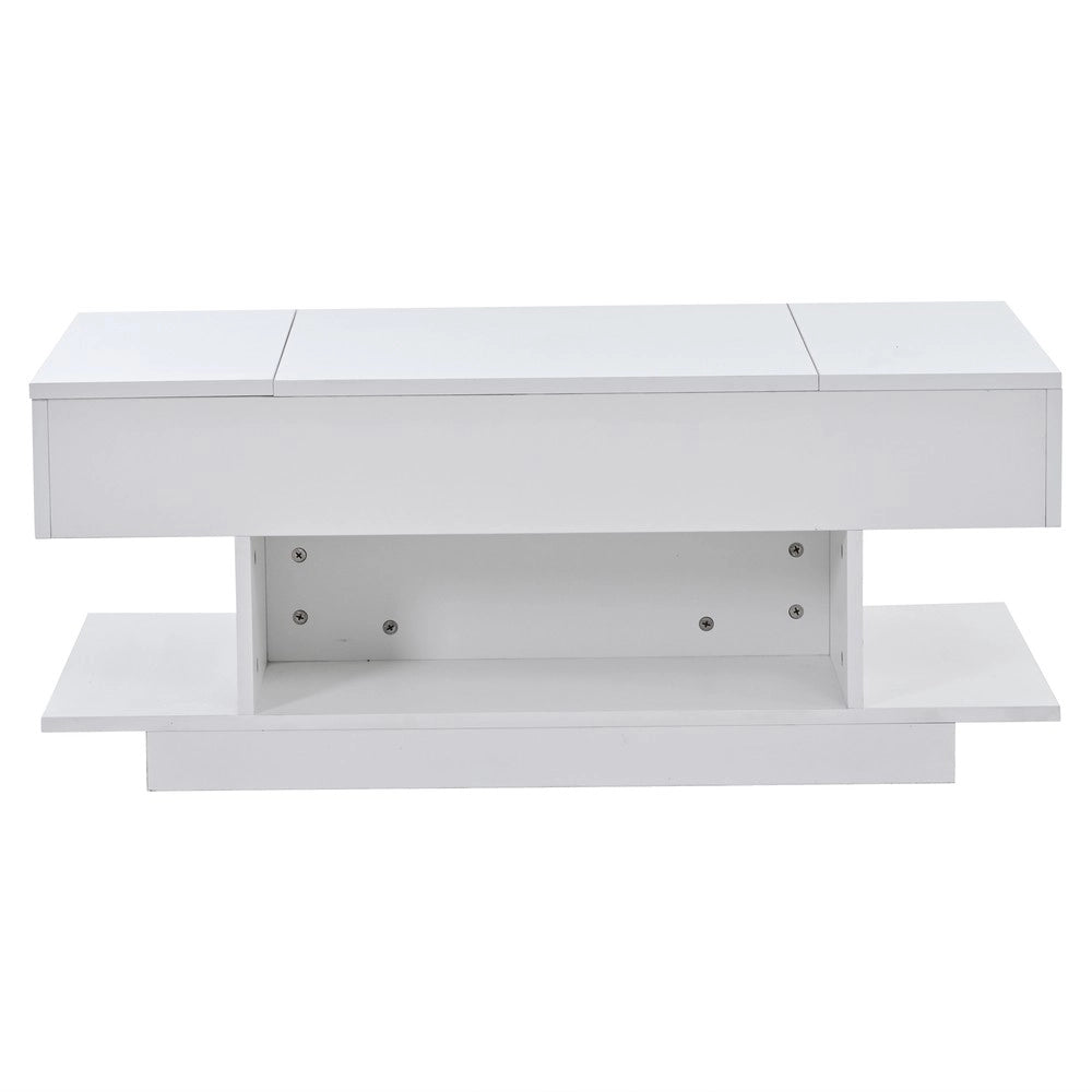Tavolino da Caff¨¨ con Piano Sollevabile e LED ¨C MINIMAL ¨C Bianco Lucido, 98x45x40