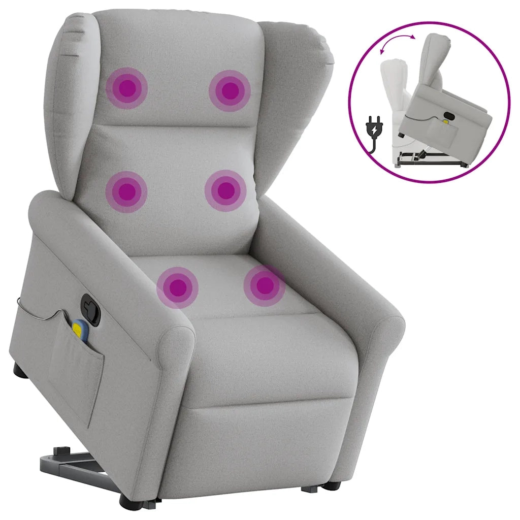 Poltrona Alzapersona Massaggi Reclinabile Grigio Nuvola Tessuto 3303393