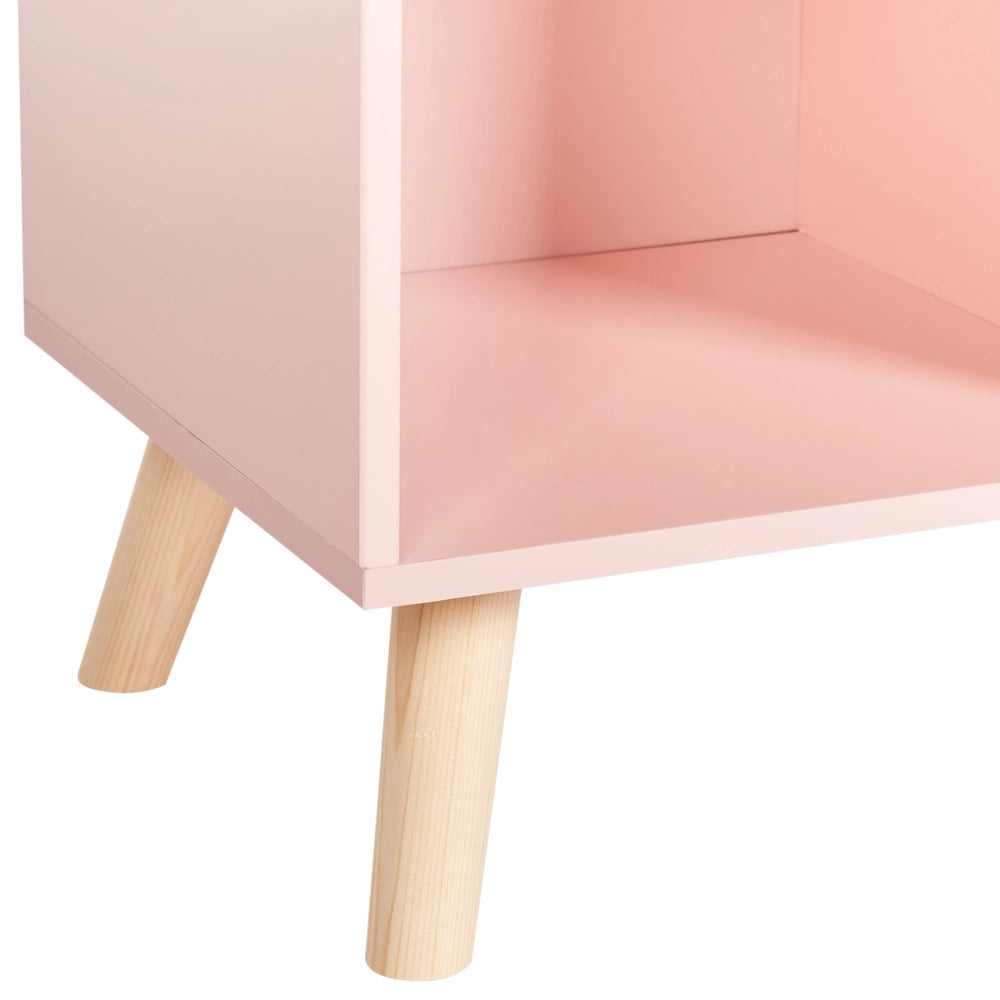 Scaffale a 3 ripiani per la camera dei bambini in legno di pino MDF gambe in legno rosa pastello elegante