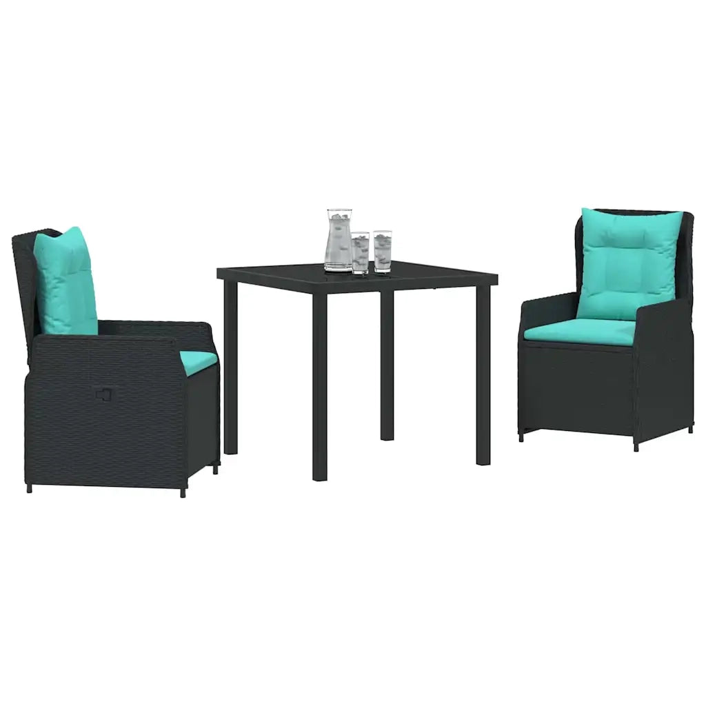 Set da Pranzo per Giardino con cuscino 3 pcs Nero Poly Rattan 3381037