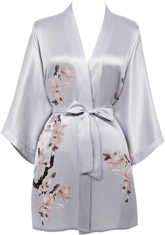 Kamizza da camera per donne con stampa di fiori, badia da spiaggia, kimono, camizzone corto, pigiama leggero, abito da sera in seta per donne