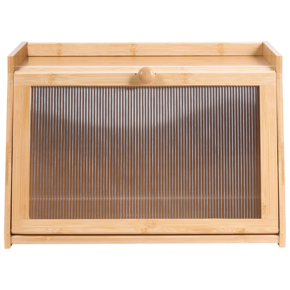 Contenitore per il pane in bambù marrone chiaro 41 x 25 x 25 cm con pannello frontale decorativo in acrilico trasparente stile scandinavo