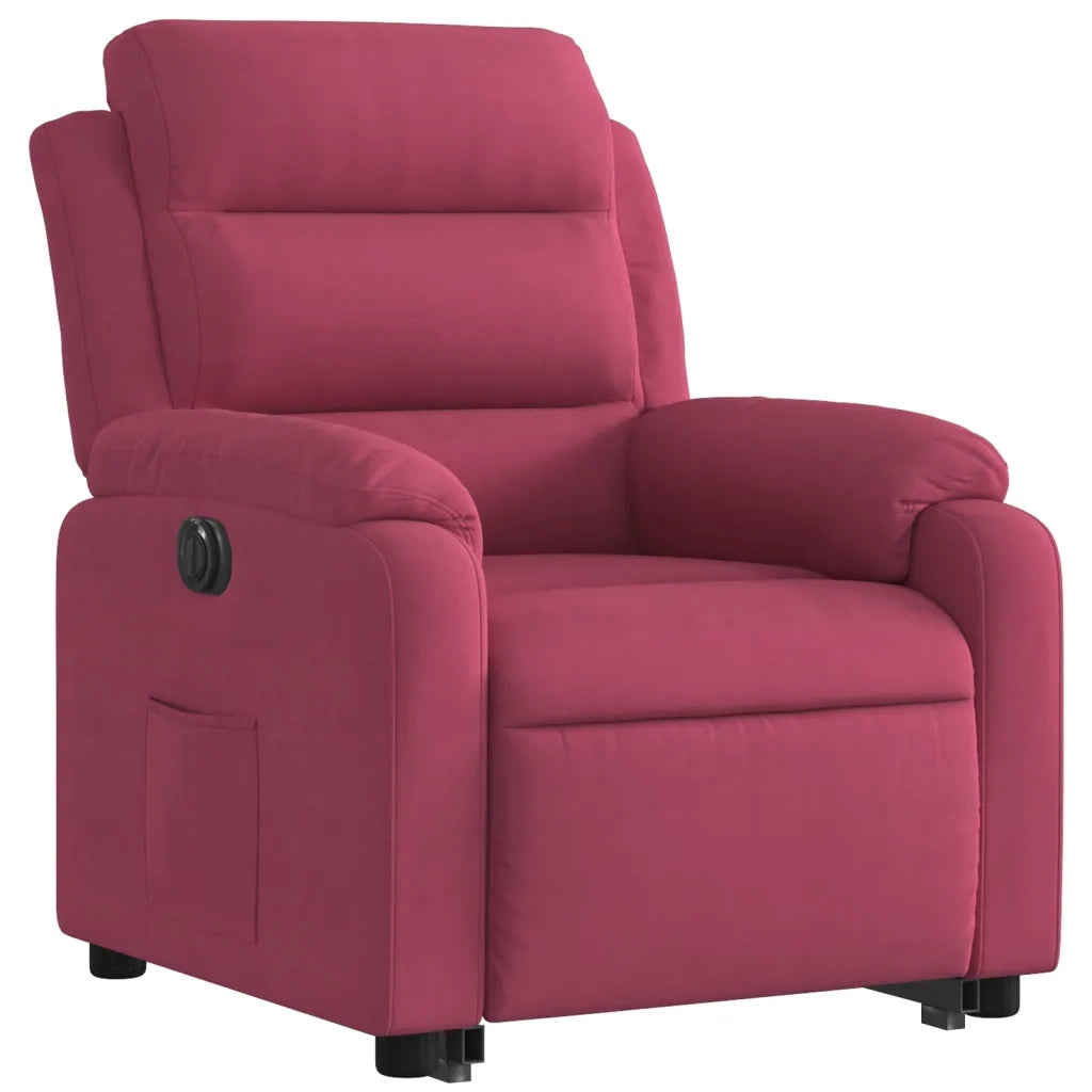 Poltrona Alzapersona Reclinabile Elettrica Rosso Vino Velluto 3205119