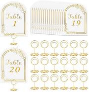 Carte numeri per tavolo 20pz - Numeri per tavolo in oro - Ombrellini per carte da tavolo - Carta/Ferro - 15x10cm/5x3cm - Accessori pratici per tavolo