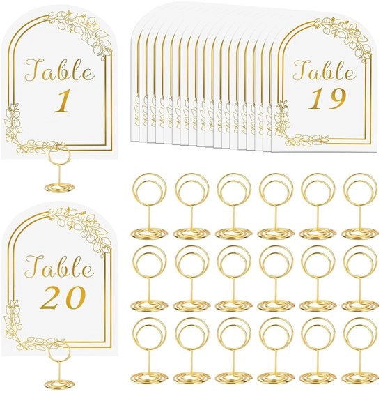 Carte numeri per tavolo 20pz - Numeri per tavolo in oro - Ombrellini per carte da tavolo - Carta/Ferro - 15x10cm/5x3cm - Accessori pratici per tavolo