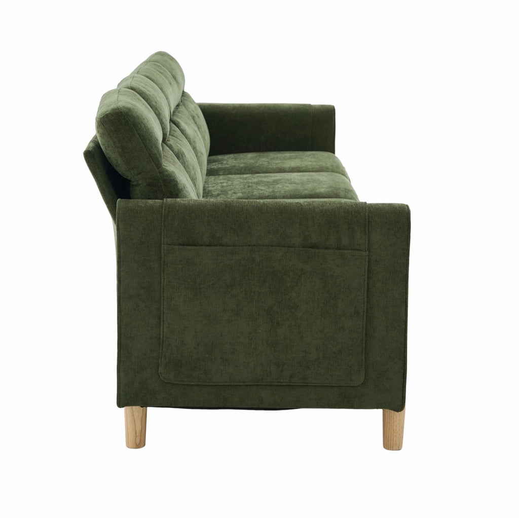 Divano modulare 4 posti con 2 pouf contenitore in ciniglia verde HOMVRA