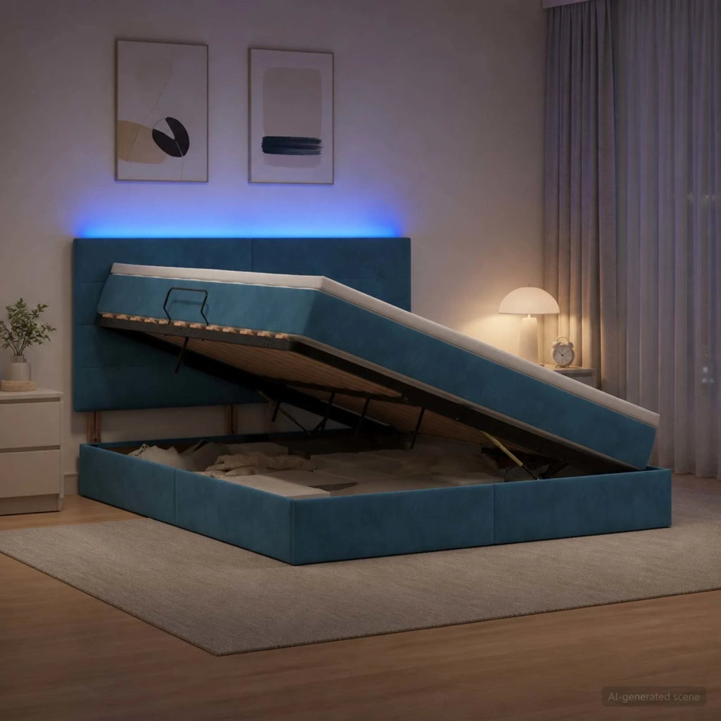 Letto con contenitore LED e materasso Blu Scuro 180 x 200 cm 3460150