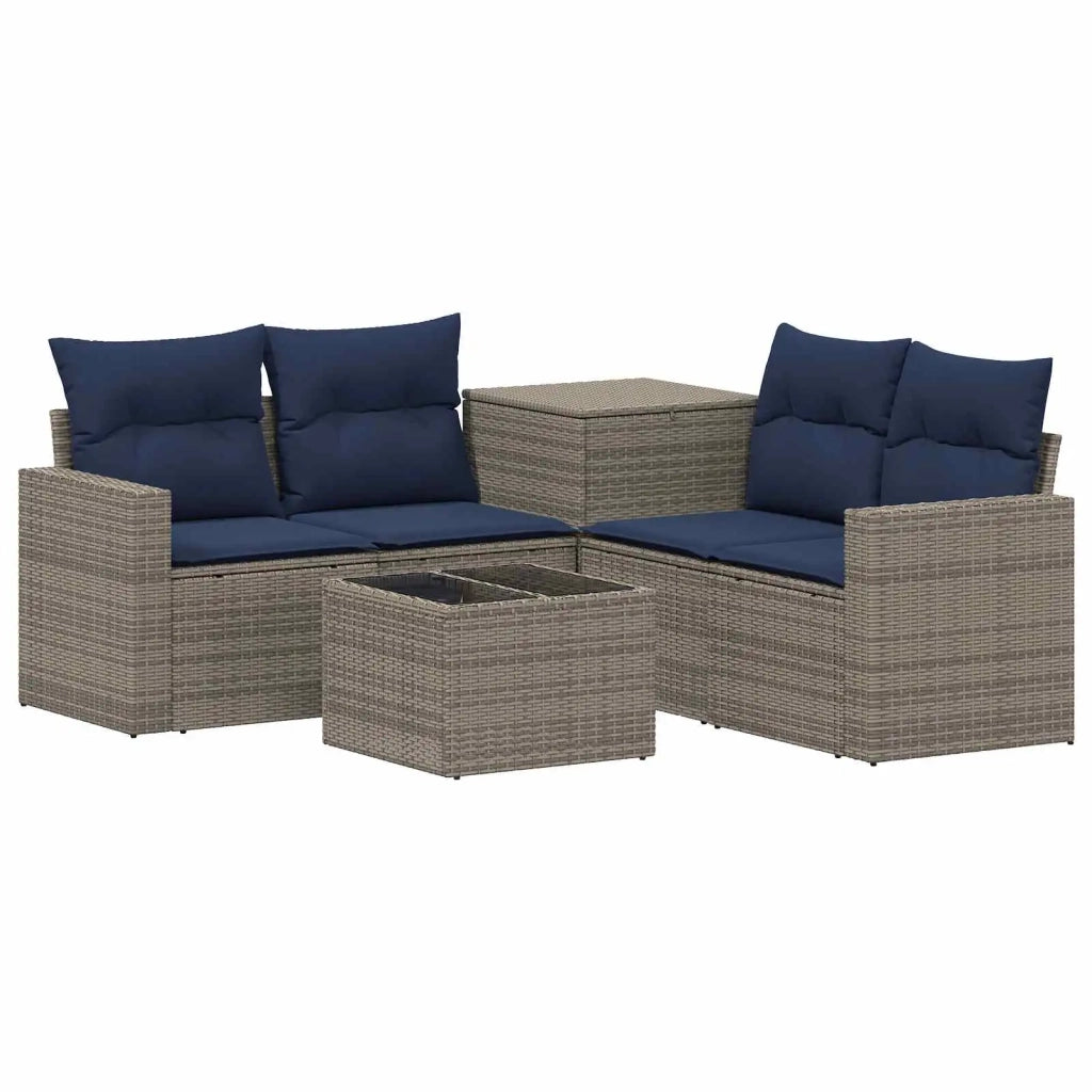 Set di divani 6 pz Grigio e Blu Navy Rattan sintetico e Acciaio 3447407