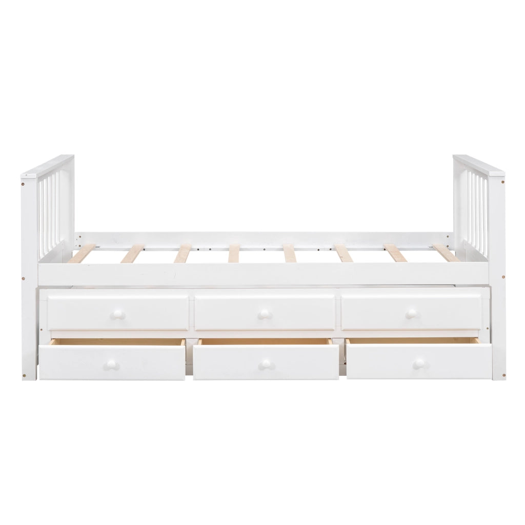 Letto singolo 90×200 cm e 90×190 cm con 3 cassetti e letto estraibile; senza materasso; legno; bianco