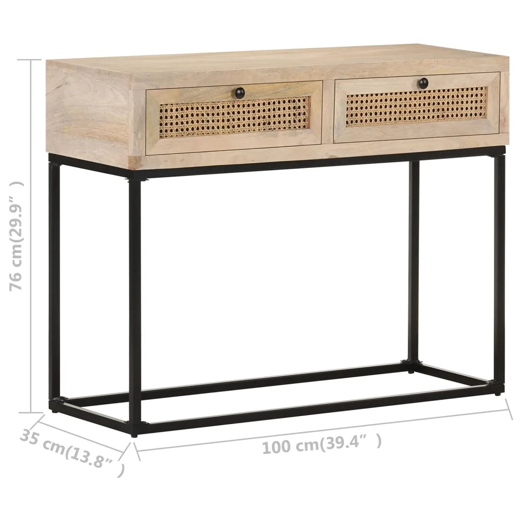 Tavolo Consolle | Tavolo d'Ingresso 100x35x76 cm Massello di Mango e Canna Naturale