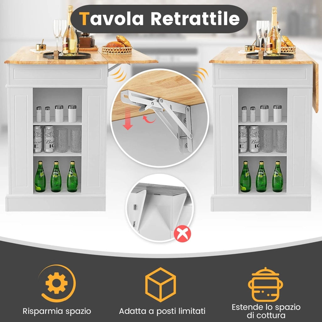 Credenza da Cucina in Legno, Isola da Cucina con Contenitore, con Ripiani Regolabili a 3 Livelli, 120 x 61 x 92 cm, Carico 200 kg (Bianco)