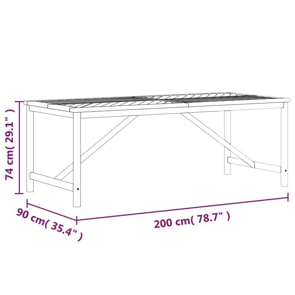 Tavolo da Pranzo da Giardino 200x90x74 cm Legno Massello Acacia 362242