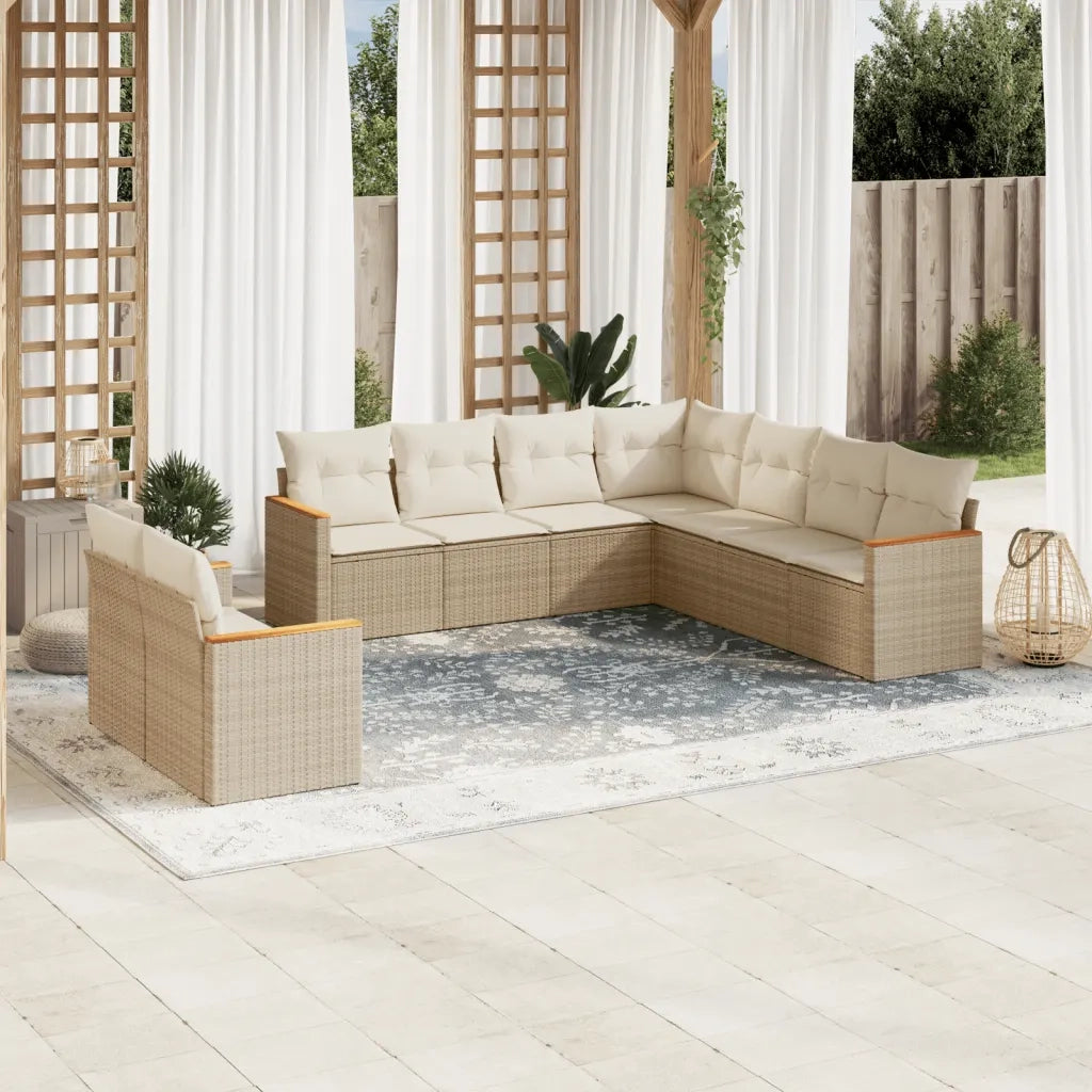 Set Divano da Giardino 9 pz con Cuscini Beige in Polyrattan 3258502
