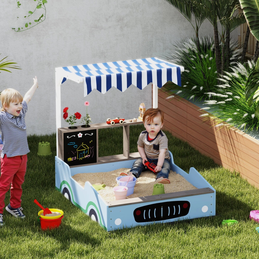 Sandbox con tettoia, panchina e lavagna ¨C zephmum ¨C 104x108x90 cm, blu