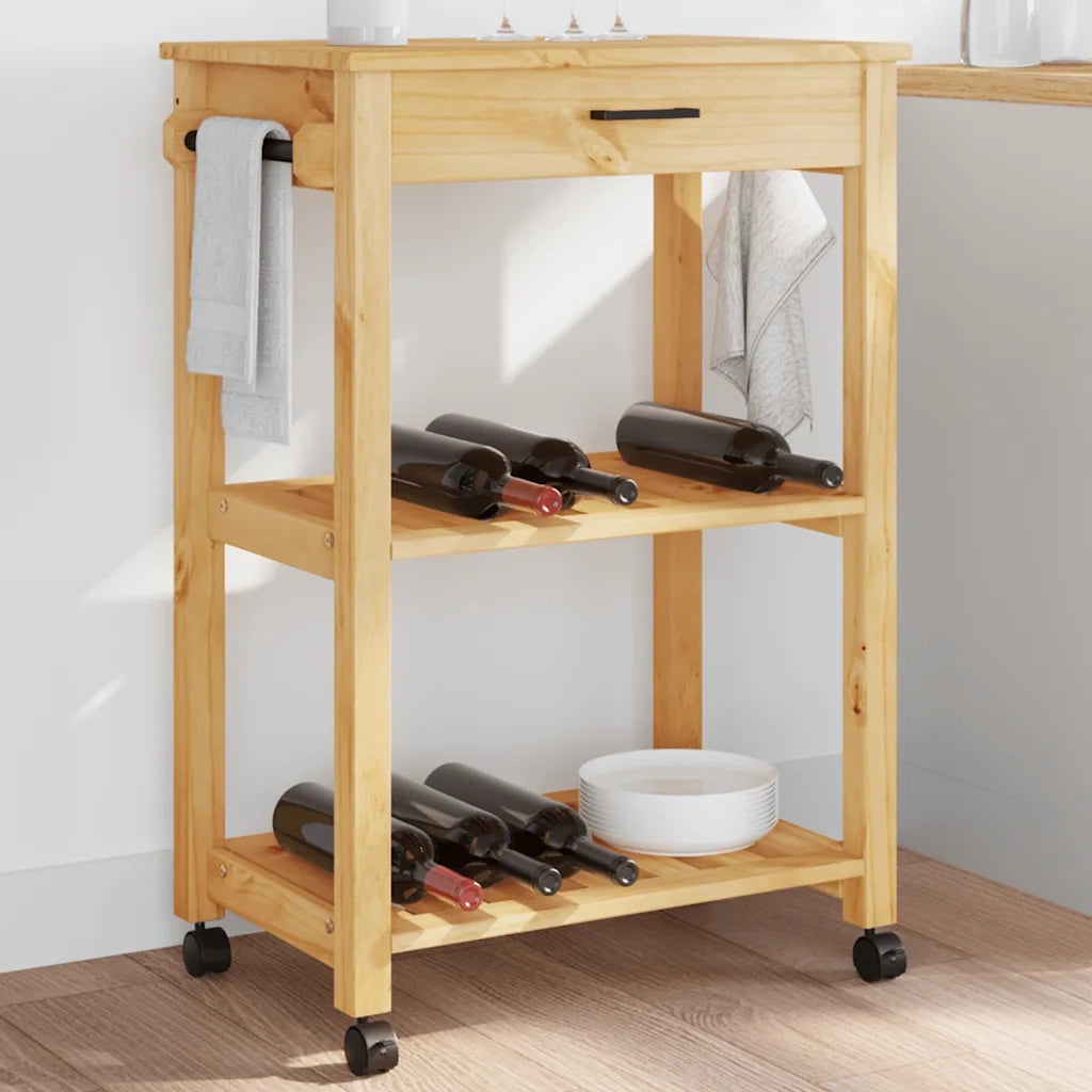 Carrello da Cucina MONZA 60x40x88,5 cm in Legno Massello di Pino 376091