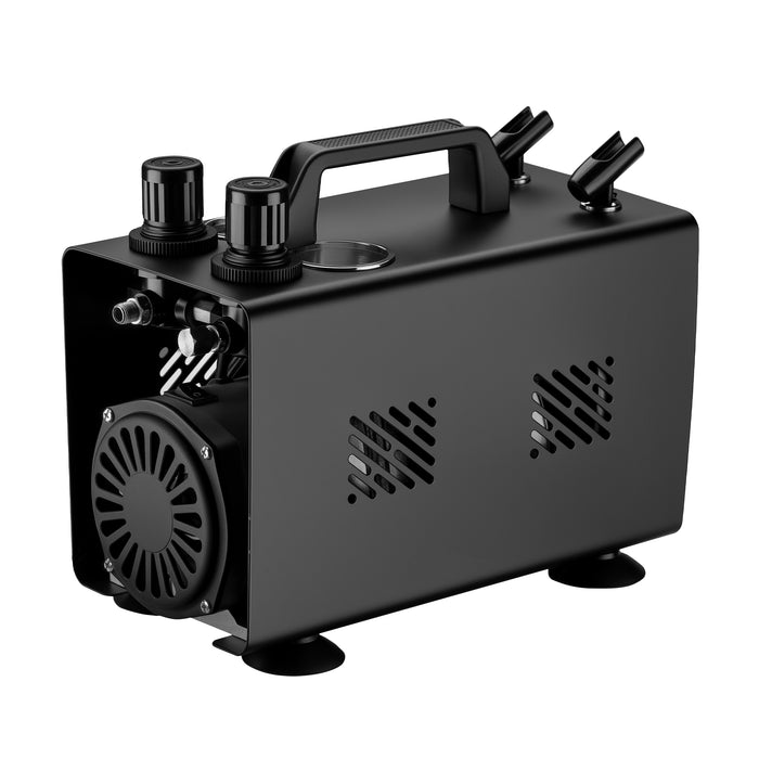 Compressore aerografo AS18TA 1/6 CV, compressore ad aria con portata d'aria compressa 20-23 l/min, 2 attacchi per pistola aerografo, manometro, per modellismo, decorazione unghie