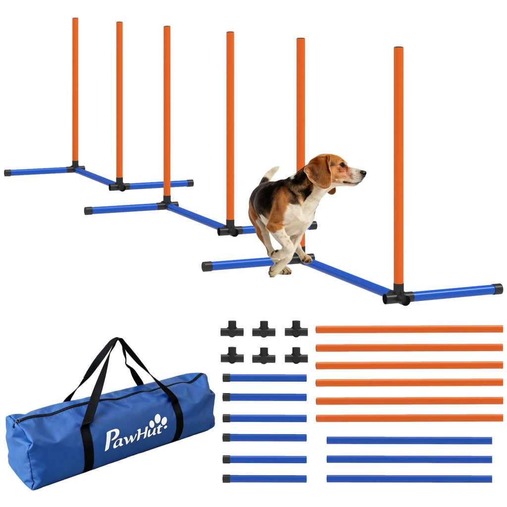 Set Agility per Cani 3 Pezzi con Stanghe Slalom e Borsa ¨C Zephmum ¨C Arancione
