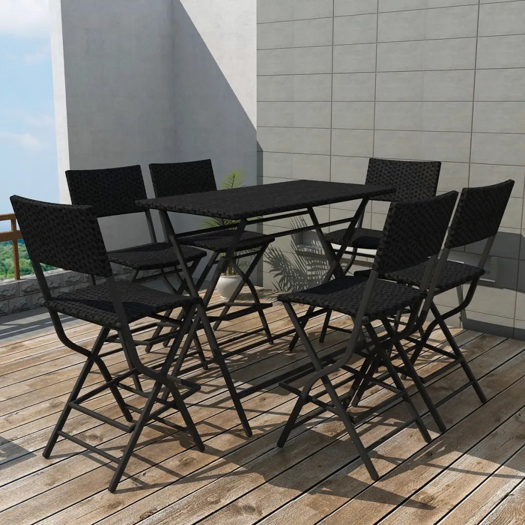 Set da Giardino 7 pz | Set Salotto da Giardino Pieghevole in Acciaio e Polyrattan Nero