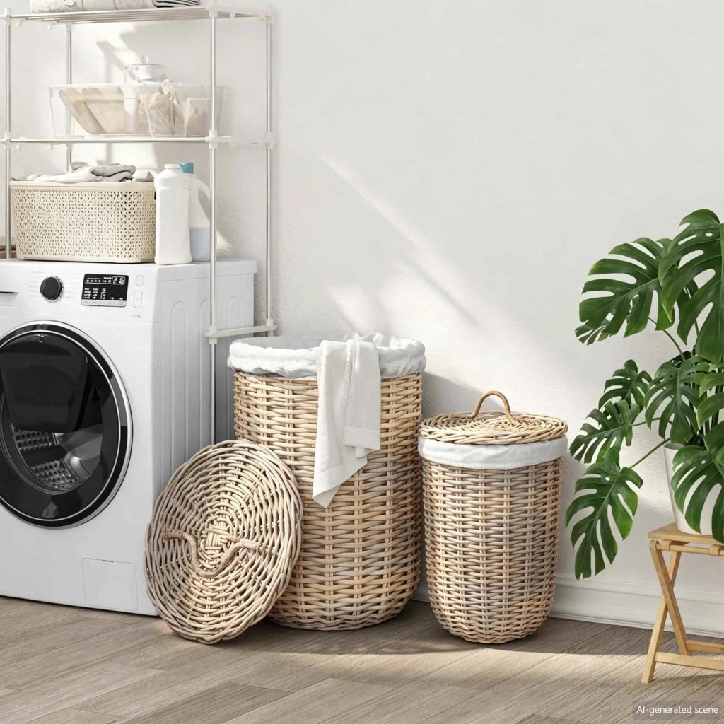 Cesto per la biancheria con coperchio 2 pz Grigio Kubu CFW9159784