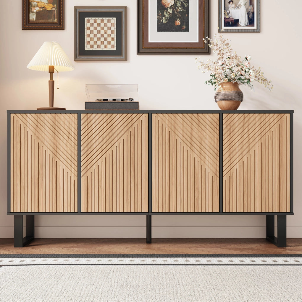 Mobile TV/credenza 160 x 38 x 75 cm in MDF e truciolare; nero e effetto legno