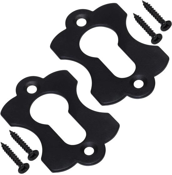 Set di 2 rozetti in metallo - 60 x 38 x 2 mm - Copertura goccia chiave - Nero - Incluso viti - Roscetto a serraggio