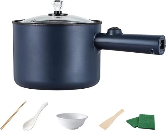 Pentola elettrica con coperchio - 1,8 l - Pentola elettrica per dormitorio - Versione manuale conforme alle norme europee della pentola elettrica - per riscaldamento rapido in viaggio - Dormitorio (blu)
