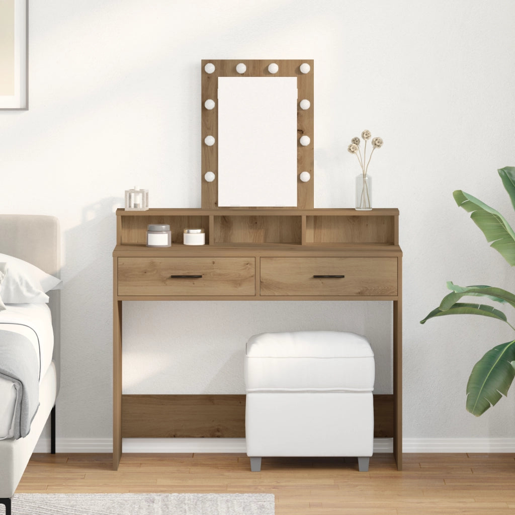 Tavolo da trucco con luci LED Rovere Artigianale 100x41x140 cm