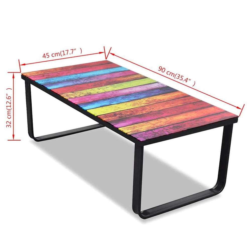 Coffee Table With Glass Top Rainbow Print
