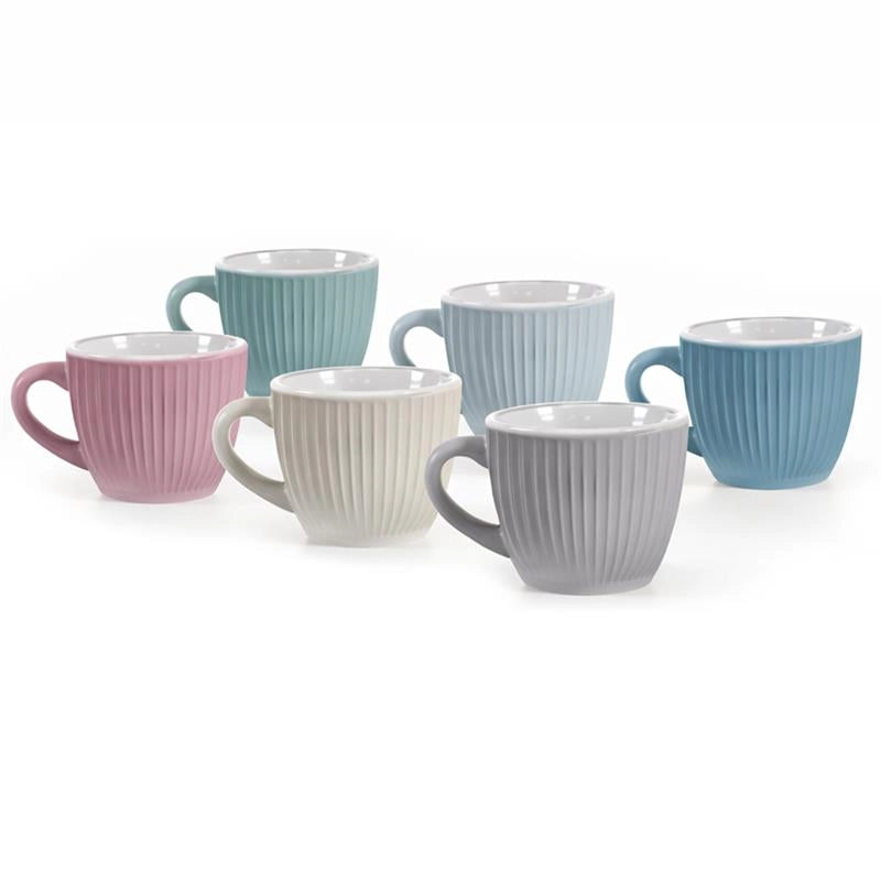 SET 12 TAZZINE DA CAFFÈ IN CERAMICA CON DESIGN RIGATO IN MULTICOLORE