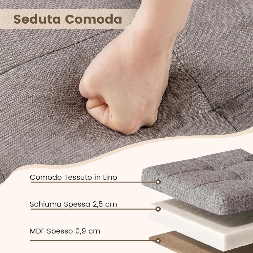 Panca Contenitore 78 L, Cassapanca Contenitore con Vassoio Reversibile e Gambe in Legno Massello, Panca Poggiapiedi Pieghevole in Tessuto di Lino per Soggiorno e Ingresso, 76 X 38 X 39 CM
