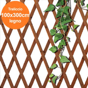 Trade Shop - Traliccio Rete Estensibile In Legno Scuro Per Parete Da Giardino Piante 100x300 -