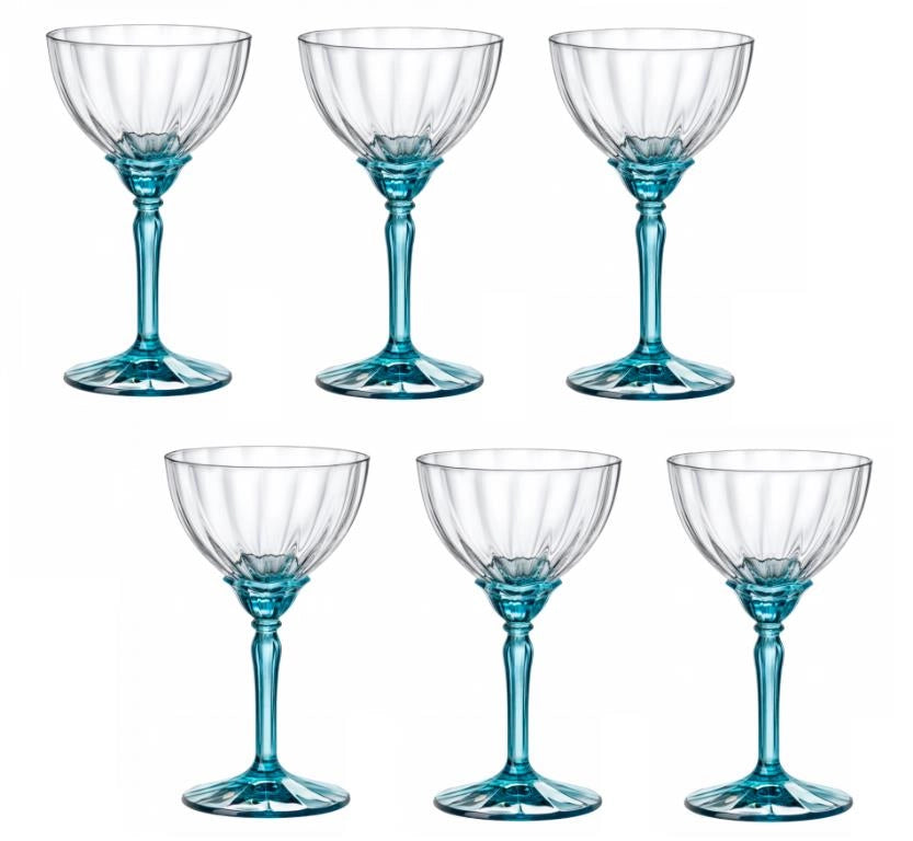 Set 6 Calici Champagne in Vetro Florian Lucent Blue 24 cl Rocco Bormioli