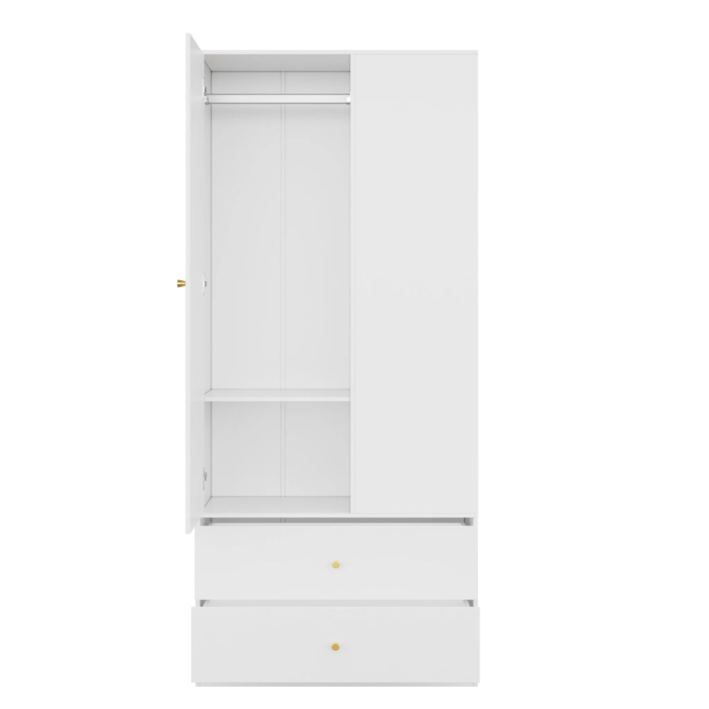 Armadio con specchio a 1 anta, 2 cassetti e 4 ripiani, 80 x 40 x 180 cm, bianco