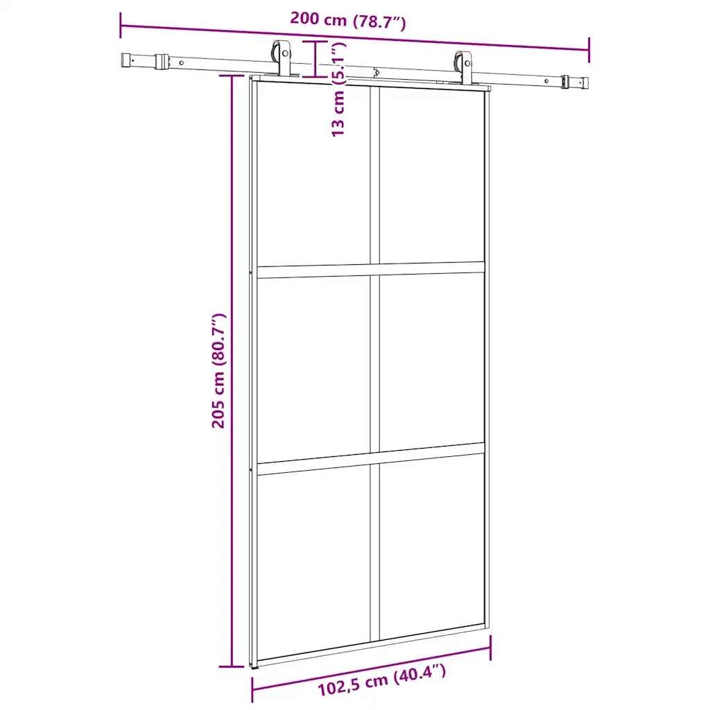Porta Scorrevole Ferramenta Nera 102,5x205 cm Vetro Temperato 3375882