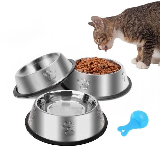 Catino per gatti 3 pezzi, ciotola cibo per gatti catino in acciaio inossidabile con superficie antiscivolo, ciotola per animali ciotola per acqua ciotola per gatti e piccoli cani (M-350ml)