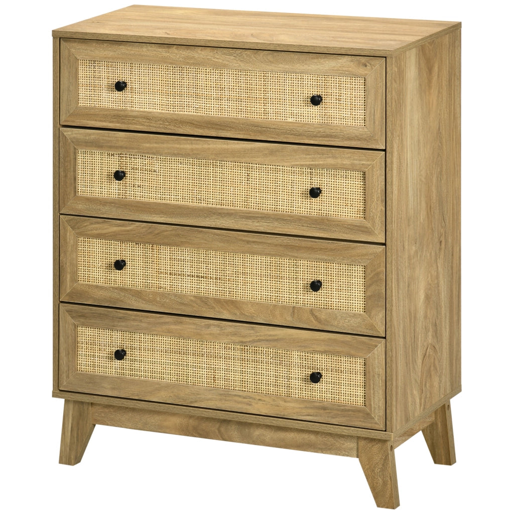 Cassettiera 4 Cassetti ¨C Xylo ¨C Legno Naturale Frontale Rattan 80x35x95cm