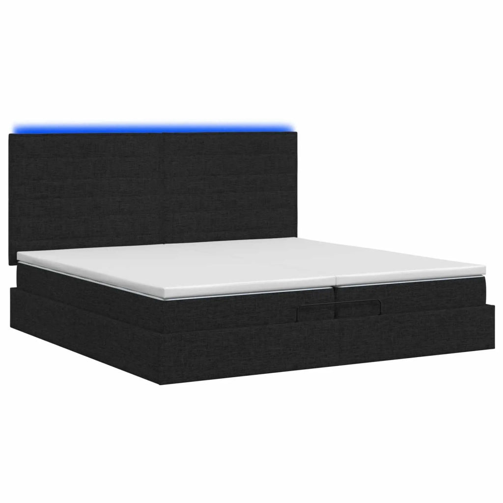 Letto Ottomano con Materasso e LED Nero 200 x 200 cm Tessuto 3458016
