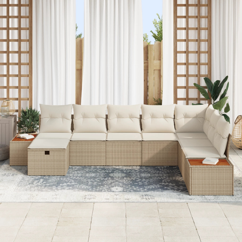 Set Divano da Giardino  8 Pezzi con Cuscini Beige Polyrattan