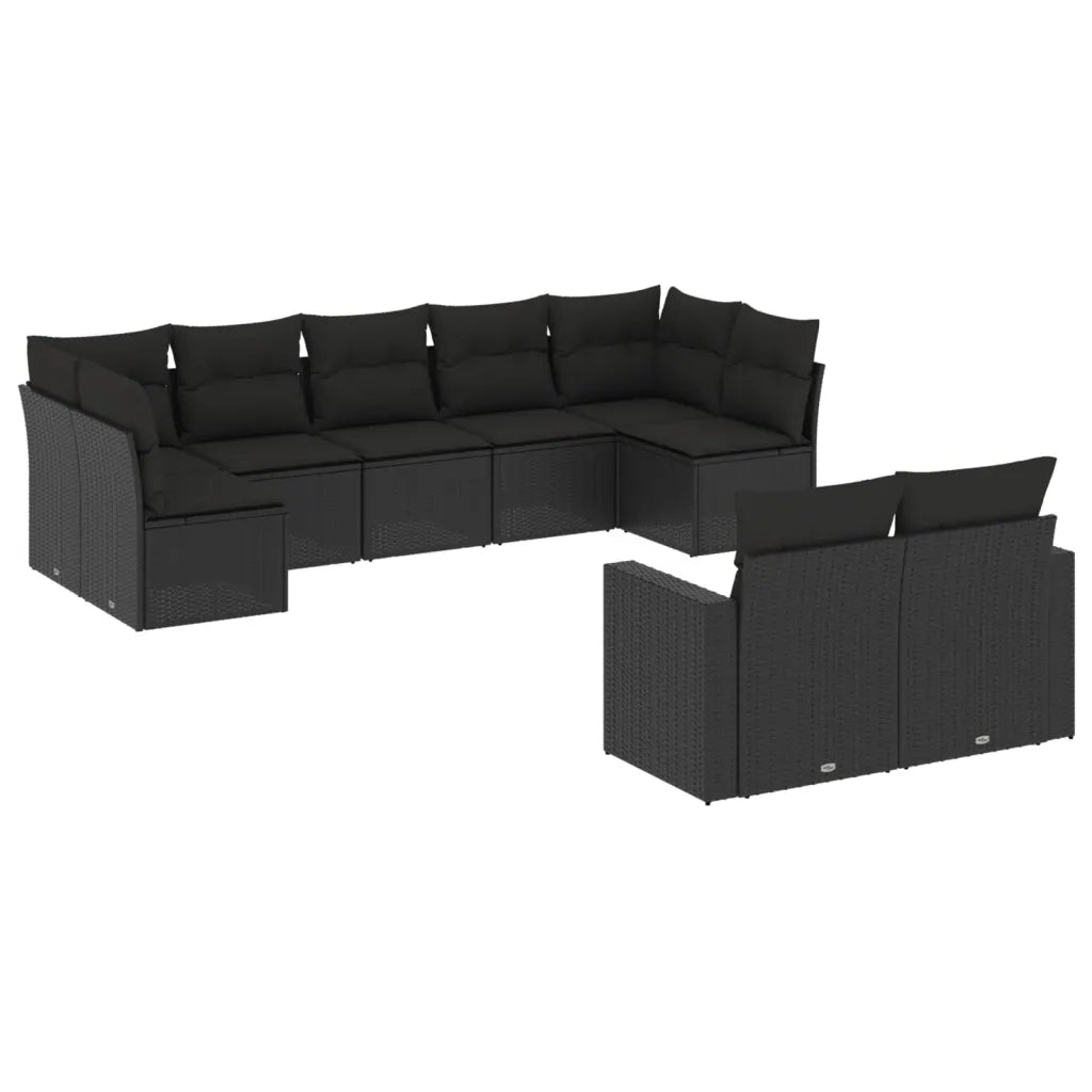 Set Divani da Giardino 9 pz con Cuscini Nero in Polyrattan 3251752